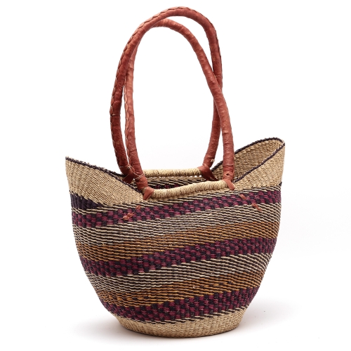 Afrykański kosz zakupowy z długim uchem naturalna trawa