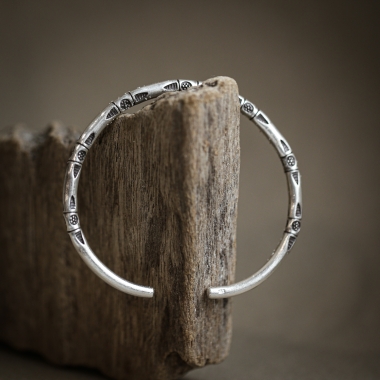 Bransoletka z grotami srebro 925 etno boho handmade 