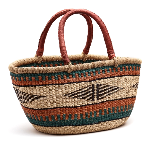 Duży kolorowy owalny kosz z trawy słoniowej rękodzieło afrykańskie