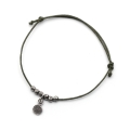 Bransoletka ze srebrną zawieszką - przeciwstawne spirale handmade etno boho