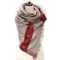 Szal z wełny jasny szary handmade etno boho z pasem etnicznym