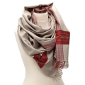 Szal z wełny jasny szary handmade etno boho z pasem etnicznym