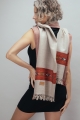 Szal z wełny jasny szary handmade etno boho z pasem etnicznym