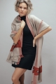Szal z wełny jasny szary handmade etno boho z pasem etnicznym