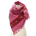 Szal z wełny różowy handmade etno boho z pasem etnicznym