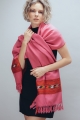Szal z wełny różowy handmade etno boho z pasem etnicznym