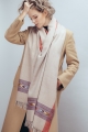Indyjski szal z wełny jasny szary handmade etno boho wzory etniczne